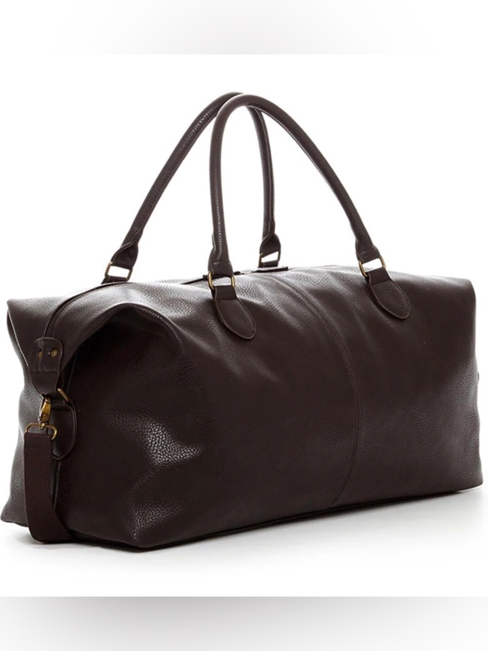 Dark Brown PU Leather Weekender Bag - Classic Carryall - Picture 2 of 2